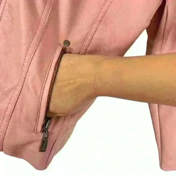 Joujou Pink Faux Leather Moto Jacket Girls XL /Wmn S Y2K Rocker Biker Girly Girl - Picture 11 of 16